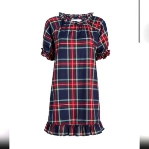 NWOT Hill House Katherine Tartan Plaid Holiday Mini Nap Dress Navy Red | sz S